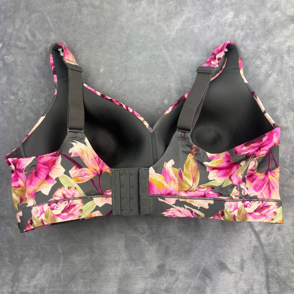 Cacique Womens 40D No-Wire Unlined Plunge Bra Floral Pink Gray Keyhole Cutout - Picture 9 of 12